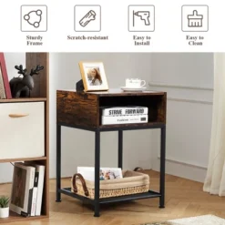 Costway Set Of 2 Industrial Nightstand End Side Table W/ Compartment & Mesh Shelf 13 Costway Set Of 2 Industrial Nightstand End Side Table W/ Compartment & Mesh Shelf -Living Space Shop GUEST 50b39372 7f01 4dda 9eb7 ad4eb0588fd8