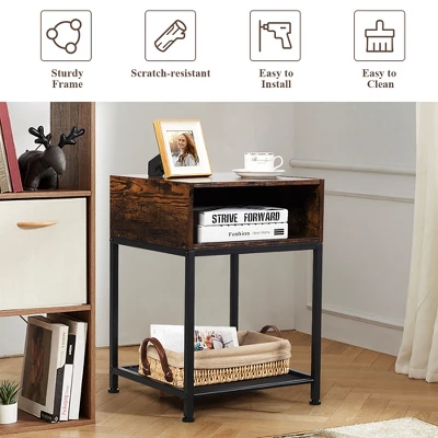Costway Set Of 2 Industrial Nightstand End Side Table W/ Compartment & Mesh Shelf 5 Costway Set Of 2 Industrial Nightstand End Side Table W/ Compartment & Mesh Shelf - Image 5