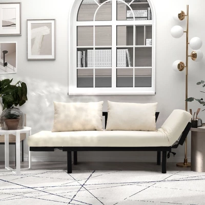 HOMCOM Single Person Chaise Lounger, Modern Sofa Bed With 5 Adjustable Positions, 2 Large Pillows, And Birch Legs 2 HOMCOM Single Person Chaise Lounger, Modern Sofa Bed With 5 Adjustable Positions, 2 Large Pillows, And Birch Legs - Image 2