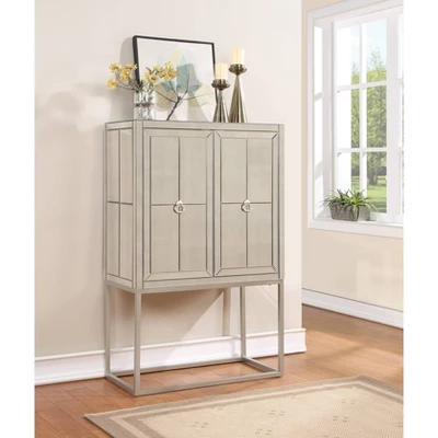 Robbie Contemporary 2 Door Mirrored Bar Cabinet With Wine Storage Gold - Treasure Trove 4 Robbie Contemporary 2 Door Mirrored Bar Cabinet With Wine Storage Gold - Treasure Trove - Image 4