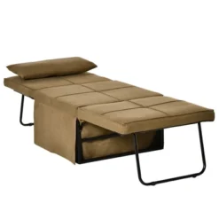 HOMCOM 4-in-1 Multi Function Folding Single Sofa Bed With Retractable Footrest, Convertible Sleeper With Adjustable Backrest, Brown -Living Space Shop GUEST 573aa043 a63f 4434 bd39 5882960d0b1d