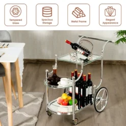 Costway Kitchen Cart Tea Cart Glass Shelves & Metal Frame With Wheels -Living Space Shop GUEST 57bb85e8 bec4 42e6 8493 8703e4362f4b