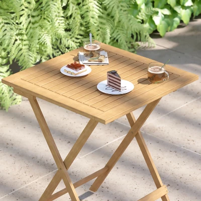 Flash Furniture Martindale Solid Acacia Wood 24 Inch Square Portable Folding Patio Table With Slatted Top And X Shaped Frame In Natural 2 Flash Furniture Martindale Solid Acacia Wood 24 Inch Square Portable Folding Patio Table With Slatted Top And X Shaped Frame In Natural - Image 2