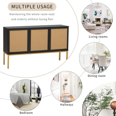 Sideboard With Faux Rattan Door And Metal Legs - ModernLuxe 6 Sideboard With Faux Rattan Door And Metal Legs - ModernLuxe - Image 6