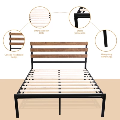 Costway Twin Size Metal Platform Bed Frame Mattress Foundation Wooden Headboard 6 Costway Twin Size Metal Platform Bed Frame Mattress Foundation Wooden Headboard - Image 6