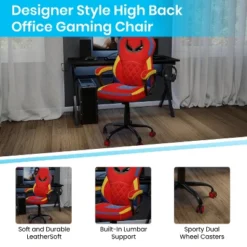 Emma And Oliver Faux Leather Ergonomic Designer Back Gamer Chair With Diamond Stitch, Lumbar Support & Padded Arms In Red, Blue & Yellow -Living Space Shop GUEST 59944b8b c38c 4b1b b038 f6e0f5f0566d