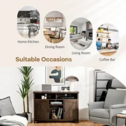 Costway Buffet Storage Cabinet Farmhouse Sideboard W/9-Bottle Wine Rack & 2 Doors -Living Space Shop GUEST 5c5d69a0 6250 470d ae0c 795c7215eb25