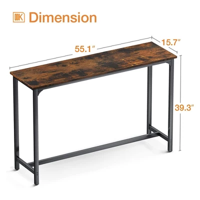 ODK 55 Inch Rectangular Modern Bar Height Narrow Pub, Kitchen, And Dining Table With Metal Legs, Easy To Clean Top, And Fast Assembly, Rustic Brown 2 ODK 55 Inch Rectangular Modern Bar Height Narrow Pub, Kitchen, And Dining Table With Metal Legs, Easy To Clean Top, And Fast Assembly, Rustic Brown - Image 2