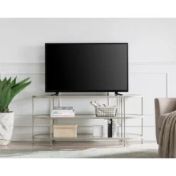 Satin Nickel Oval TV Stand - Henn&Hart -Living Space Shop GUEST 5f3be27d 9b9f 45e5 bf37 05d13c10ba05