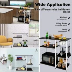 Costway Industrial Kitchen Baker's Rack Microwave Stand Utility Home Shelf W/ 6 Hooks -Living Space Shop GUEST 607acb60 8edb 4d30 8f98 a997693f4b9c