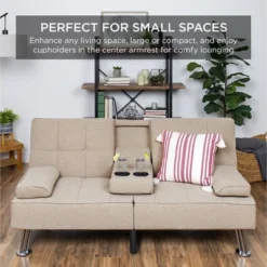 Best Choice Products Modern Linen Convertible Futon Sofa Bed W/ Removable Armrests, Metal Legs, Cupholders -Living Space Shop GUEST 6094b633 615f 4529 a081 903873cae17d