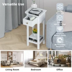 Costway 2 Tier End Bedside Sofa Side Table With Drawer Shelf Acacia Wood Nightstand White 12 Costway 2 Tier End Bedside Sofa Side Table With Drawer Shelf Acacia Wood Nightstand White -Living Space Shop GUEST 6100f083 b14b 4978 b56a 0bd8976e0434