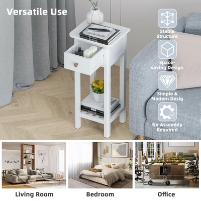 Costway 2 Tier End Bedside Sofa Side Table With Drawer Shelf Acacia Wood Nightstand White 6 Costway 2 Tier End Bedside Sofa Side Table With Drawer Shelf Acacia Wood Nightstand White - Image 6
