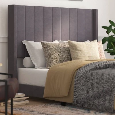 Soren Velvet Upholstered Platform Bed Frame With Wingback Headboard - Taylor & Logan 1 Soren Velvet Upholstered Platform Bed Frame With Wingback Headboard - Taylor & Logan