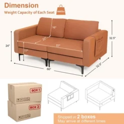 Costway Modern Loveseat Linen Fabric 2-Seat Sofa Couch W/ Side Storage Pocket GreenOrange -Living Space Shop GUEST 62376000 359e 40de 8625 d9b7c7823c29