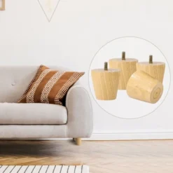 Unique Bargains Wood Furniture Sofa Dresser Legs Round Mid-Century Modern Replacement Feet Set Of 4
