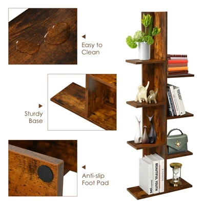 Tangkula Modern Multi-Layer Bookshelf Floor Standing Bookcase W/Anti-fall Device Storage Rack For Home Office Rustic 9 Tangkula Modern Multi-Layer Bookshelf Floor Standing Bookcase W/Anti-fall Device Storage Rack For Home Office Rustic - Image 9