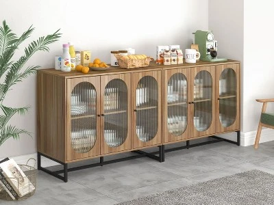 Aubrey 33.07'' H X 40.63'' W X 15.75'' D Storage Cabinet With 3 Glass Door Wine Cabinet With Adjustable Shelf Sideboards And Buffets-Maison Boucle 2 Aubrey 33.07'' H X 40.63'' W X 15.75'' D Storage Cabinet With 3 Glass Door Wine Cabinet With Adjustable Shelf Sideboards And Buffets-Maison Boucle - Image 2