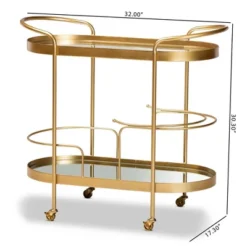 Kamal Glam Brushed Metal And Mirrored Glass 2 Tier Mobile Wine Bar Cart Gold - Baxton Studio 21 Kamal Glam Brushed Metal And Mirrored Glass 2 Tier Mobile Wine Bar Cart Gold - Baxton Studio -Living Space Shop GUEST 642c5daa 4e83 43cd a131 02abc331432d