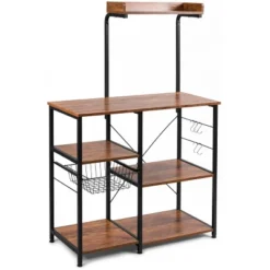 Costway 4-Tier Vintage Kitchen Baker's Rack Utility Microwave Stand W/ Basket & 5 Hooks 22 Costway 4-Tier Vintage Kitchen Baker's Rack Utility Microwave Stand W/ Basket & 5 Hooks -Living Space Shop GUEST 65643966 2c05 48c1 81b0 8cfbbf53ef78
