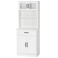 HOMCOM Freestanding Kitchen Pantry, 4-Door Buffet Cabinet With Hutch, Coffee Bar With Adjustable Shelves, 63.5 Inches, White -Living Space Shop GUEST 66068933 5001 4d3c a7c7 1f54b3c22f3d