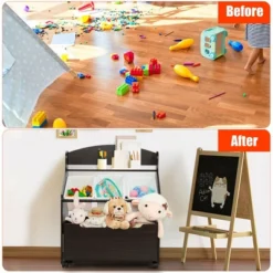 Costway Kids Wooden Toy Storage Unit Organizer W/Rolling Toy Box & Plastic Bins NaturalEspresso -Living Space Shop GUEST 6649d054 ddae 4200 95c9 643014cf866f