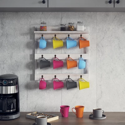 Emma And Oliver Wall Mounted Mug Rack With 12 Coffee Cup Hangers And Built-In Shelf For Coffee, Sugar & More 3 Emma And Oliver Wall Mounted Mug Rack With 12 Coffee Cup Hangers And Built-In Shelf For Coffee, Sugar & More - Image 3