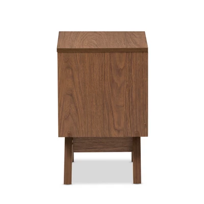 Hildon Mid - Century Modern Wood 2 - Drawer Storage Nightstand - White, "Walnut" Brown - Baxton Studio 3 Hildon Mid - Century Modern Wood 2 - Drawer Storage Nightstand - White, "Walnut" Brown - Baxton Studio - Image 3