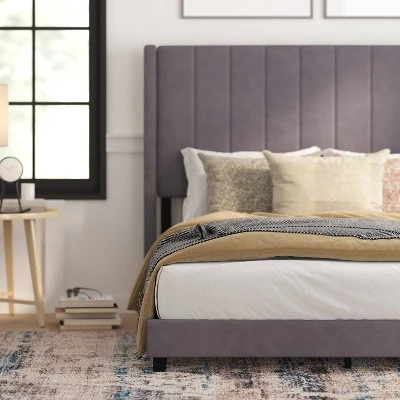 Soren Velvet Upholstered Platform Bed Frame With Wingback Headboard - Taylor & Logan 2 Soren Velvet Upholstered Platform Bed Frame With Wingback Headboard - Taylor & Logan - Image 2