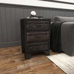 Traditional Wood And Faux Leather Cabinet Dark Brown - Olivia & May -Living Space Shop GUEST 67d36765 5ca4 4837 9160 9eb75f83810a