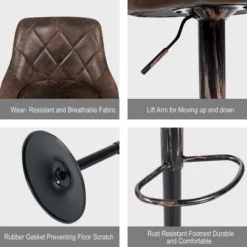 Costway Set Of 2 Adjustable Bar Stools Swivel Bar Chairs Hot-stamping Cloth Retro Brown Low Back -Living Space Shop GUEST 69725518 ce26 4b1a 9a79 42ffa824d05f