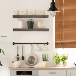 8" X 36" Large Rustic Wood Floating Wall Shelf Gray - American Art Decor