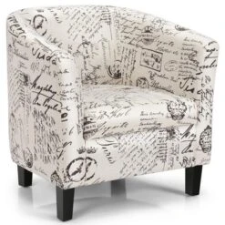 Costway Barrel Modern Accent Tub Upholstered Chair French Print W/ Ottoman -Living Space Shop GUEST 6b115cb1 e78d 414e 82c9 f82454898c22