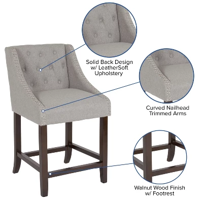 Merrick Lane Upholstered Counter Stool 24" High Transitional Tufted Counter Stool With Accent Nail Trim 8 Merrick Lane Upholstered Counter Stool 24" High Transitional Tufted Counter Stool With Accent Nail Trim - Image 8