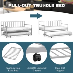Costway Twin Metal Daybed With Roll Out Trundle Heavy Duty Frame Sofa Bed Set -Living Space Shop GUEST 6b67bcb9 ee91 47d2 abf2 44879e5cc84a