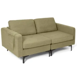Costway Modern Loveseat Linen Fabric 2-Seat Sofa Couch W/ Side Storage Pocket GreenOrange -Living Space Shop GUEST 6ba11950 f168 4651 83eb 688ba03444ad