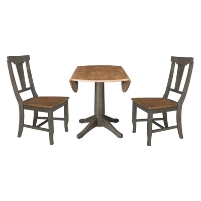 42" Round Dual Drop Leaf Dining Table With 2 Panel Back Chairs Hickory/Washed Coal - International Concepts 4 42" Round Dual Drop Leaf Dining Table With 2 Panel Back Chairs Hickory/Washed Coal - International Concepts - Image 4