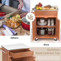 Costway Wood Kitchen Trolley Cart Stainless Steel Top Rolling Storage Cabinet Island 13 Costway Wood Kitchen Trolley Cart Stainless Steel Top Rolling Storage Cabinet Island -Living Space Shop GUEST 6ebb8345 1869 427d a55c 27911056d606