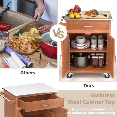 Costway Wood Kitchen Trolley Cart Stainless Steel Top Rolling Storage Cabinet Island 5 Costway Wood Kitchen Trolley Cart Stainless Steel Top Rolling Storage Cabinet Island - Image 5