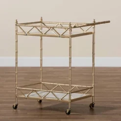 Mela Metal And Marble 2 Tier Wine Cart Gold/White Marble - Baxton Studio -Living Space Shop GUEST 6ebf122e 79cf 4bd4 8fe2 199426fd8a38