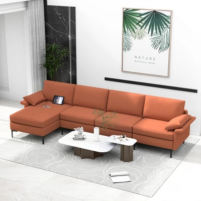 Costway L-shaped Modern Modular Sectional Sofa W/ Reversible Chaise & 4 USB Ports 1 Costway L-shaped Modern Modular Sectional Sofa W/ Reversible Chaise & 4 USB Ports