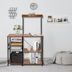 Costway 4-Tier Vintage Kitchen Baker's Rack Utility Microwave Stand W/ Basket & 5 Hooks 16 Costway 4-Tier Vintage Kitchen Baker's Rack Utility Microwave Stand W/ Basket & 5 Hooks -Living Space Shop GUEST 6f91a8b4 7336 4d48 92d8 a31479990f53