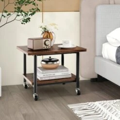 Costway 2-Tier Rolling Under Desk Printer Cart Machine Stand Storage Rack Brown -Living Space Shop GUEST 6fd106a0 ba2a 4678 8c13 05a0b20e5a7a