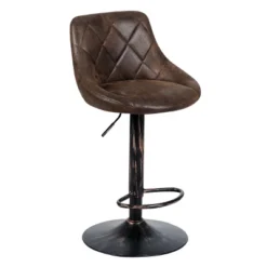 Costway Set Of 2 Adjustable Bar Stools Swivel Bar Chairs Hot-stamping Cloth Retro Brown Low Back -Living Space Shop GUEST 7028fadc db26 4a01 9931 76741fc186f9