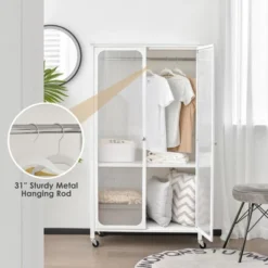 Costway Storage Wardrobe Cabinet Mobile Armoire Closet With Hanging Rod & Adjustable Shelf -Living Space Shop GUEST 70cd814a 8f2f 4a42 b031 adf307943578