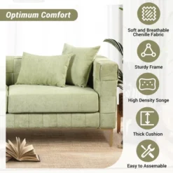 80.5" Modern Upholstered Sofa With Golden Metal Legs And 4 Pillows-ModernLuxe 18 80.5" Modern Upholstered Sofa With Golden Metal Legs And 4 Pillows-ModernLuxe -Living Space Shop GUEST 714e7dc4 e33b 4058 a720 bc2553793e08