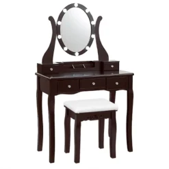 Tangkula Vanity Table Makeup Dresser Desk W/LED Light Drawers & Stool Black/Brown/White 17 Tangkula Vanity Table Makeup Dresser Desk W/LED Light Drawers & Stool Black/Brown/White -Living Space Shop GUEST 72412970 26de 46e3 968d 231e8d6a719c