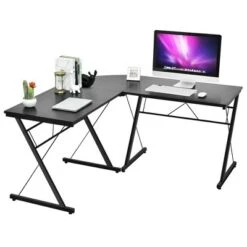 Costway 59'' L-Shaped Computer Table Study Workstation Home Office BrownBlack -Living Space Shop GUEST 7299b81b fcd1 439d 8de0 672b3f8d643e