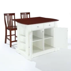 Coventry Drop Leaf Top Kitchen Island With 2 School House Stools White - Crosley -Living Space Shop GUEST 742f855b 860f 4895 ab4e d2399f8fe27a