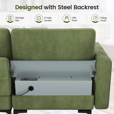 Costway Modular 3-Seat Sofa Couch W/ Socket USB Ports & Side Storage Pocket Army Green 4 Costway Modular 3-Seat Sofa Couch W/ Socket USB Ports & Side Storage Pocket Army Green - Image 4